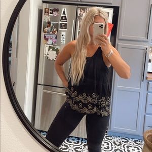 Black free people tank with tan embroider